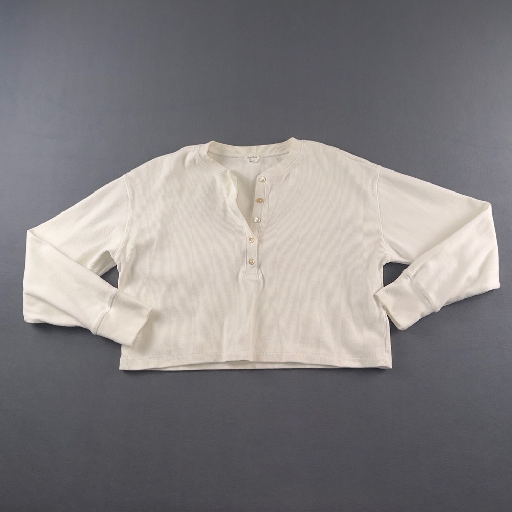 Aritzia Wilfred Free Mavis Cropped Rib Knit Henley Top White Small 68716
